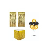 Püsküllü Metalize Gold Masa Eteği+duvar Kapı Perdesi+Balon Stand