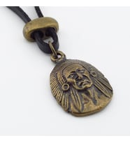 Kızılderili Şef Mitolojik Bronz Metal Siyah Deri Erkek Kolye Q0946