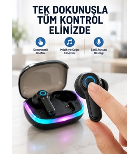 Bluetooth 5.4 TWS Kablosuz Kulaklık Quad ENC Mikrofonlu RGB Şarj Kutulu HD Ses