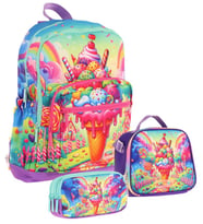 Kaukko Kids Dört Bölmeli Okul Çantası + Beslenme +Kalemlik Seti (Dondurma - Kız Çocuk - Kırmızı Mavi)