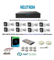 Neutron 2mp 8 kameralı Gece Renkli Sesli Dış ortam AHD Full Kamera Seti 4TB Disk NEU-AB120-28-CA