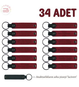 Fuarlarda Ziyaretçilere Özel Hediye, 34'lü Set, Firma İsmi Yazılı Deri Anahtarlık, Kırmızı & Laci