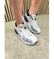Günlük Erkek Sneaker Bağcıklı Kalın Tabanlı Rahat Hafif Spor Ayakkabı 2019 (Beyaz - Lacivert)