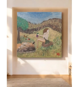 Elinde Üzüm Olan Kadın Tablosu - 60 x 60 cm - Akrilik El Yapımı Tuval Tablo