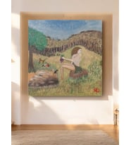 Elinde Üzüm Olan Kadın Tablosu - 60 x 60 cm - Akrilik El Yapımı Tuval Tablo