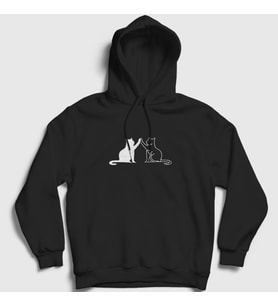 Presmono Unisex Beyaz Black And White Cats Kedi Kapüşonlu Sweatshirt 287259tt (Siyah)