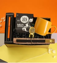 Kişiye Özel Turuncu Tükenmez Kalem & Kupa Bardak & Kahve Gibi Kahve Salla Demle Filtre Kahve & Dekoratif Led Işıklı Mini Metal Ananas &Tütsü Tabağı & Tütsü Hediye Seti