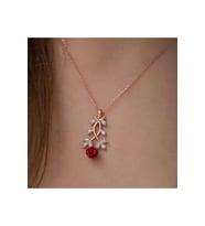 925 Ayar Gümüş Rose Kırmızı Gül Kolye