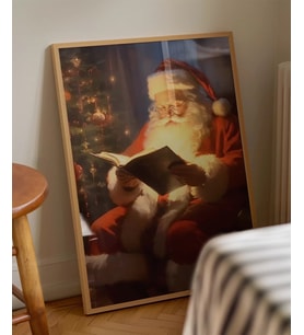 Çerçevesiz Poster Noel Baba ve Kitap
