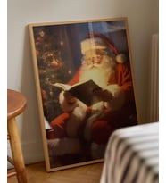 Çerçevesiz Poster Noel Baba ve Kitap (Çok Renkli)