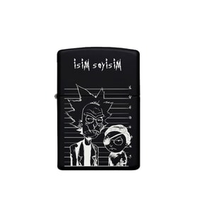 Rick and Morty Desenli Kişiye Özel İsimli Benzinli Siyah Metal Çakmak