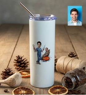 Kişiye Özel Karikatürlü Erkek Diş Hekimi Pipetli Çelik Termos Tıp Bayramı Hediyesi