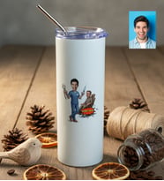 Kişiye Özel Karikatürlü Erkek Diş Hekimi Pipetli Çelik Termos Tıp Bayramı Hediyesi