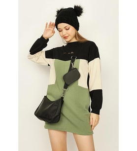 Kadın Renk Bloklu Şardonlu Sweat Elbise