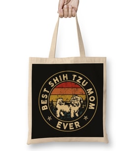 Best Shih Tzu Mom Ever Vintage Gift Puppy Mom Bez Çanta Uzun Saplı