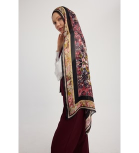 Schaless Çiçek Kozmosu - Lacivert - Aurora Desenli Janjan Şal - 70x190 Cm (Açık Pembe)
