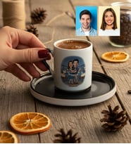 Kişiye Özel Karikatürlü Kuğular ve Aşıklar Türk Kahvesi Fincanı Sevgililer Günü Hediyesi
