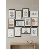 12 Parça Modern Geometrik 2 Renk Seçenekli Dekoratif Çerçeve Görünümlü Tablo Seti