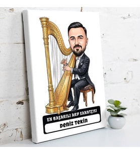 Arp Sanatçısına Hediye Erkek Karikatürlü Kanvas Tablo