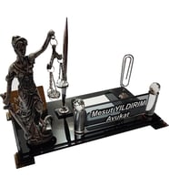 Kristal Masaüstü Kalemli isimlik - Ofis Makam Hediyesi - Hukuk - Savcı - Hakim - Avukat M205 ADALET SLV