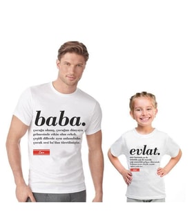 Kendin Tasarla Baba Çocuk Evlat Kombin Tişört (Beyaz)