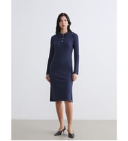LCW Comfort Lacivert Gömlek Yaka Fitilli Elbise