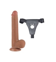 Belden Bağlamalı 23cm Kayan Deri Çift Katmanlı Dong Brown Strap On Dildo