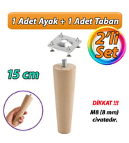 Ahşap Ayak 15 Cm 2'li Set M8 Civatalı Bağlantı Aparatlı Dolap Mobilya Koltuk Kanepe Destek Ayağı Ayakları