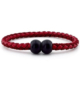 SİYAH TOP METAL MIKNATIS BORDO ÖRGÜ DERİ ERKEK BİLEKLİK M034D