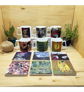 Dali, Van Gogh, Picasso, Kandinsky, Klimt, Monet Tasarımlı 6'lı Yelken Kulplu Kupa Bardak Mug ve Taş Bardak Altlığı Seti