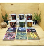 Dali, Van Gogh, Picasso, Kandinsky, Klimt, Monet Tasarımlı 6'lı Yelken Kulplu Kupa Bardak Mug ve Taş Bardak Altlığı Seti