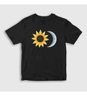 Presmono Unisex Çocuk Siyah Sunflower Sun Moon Güneş Ay T-Shirt 413377tt