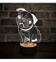 Pug Köpek Figürlü Dekoratif Hediye Led Masa Lambası 7 Işık Rengi Ahşap Taban (Karışık)