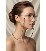 ZARİF OVAL RENKLİ TAŞLI PİRİNÇ GÖZLÜK ZİNCİRİ