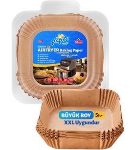 Airfryer Pişirme Kağıdı, Fritöz Yağlı Kağıdı, Yanmaz Kağıt XXL Uyumlu 50 Adet (Kare) (1, Kare Büyük Boy 20x20)