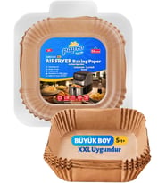 Airfryer Pişirme Kağıdı, Fritöz Yağlı Kağıdı, Yanmaz Kağıt XXL Uyumlu 50 Adet (Kare) (1, Kare Büyük Boy 20x20)