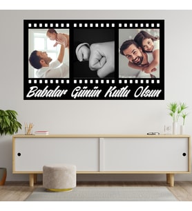 Babalar Gününe Özel Film Şeriti 3 Fotoğraflı Ahşap Tablo
