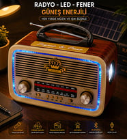 Kişiye Özel Ahşap Nostaljik Görünümlü Güneş Enerjili Bluetoothlu Ledli Radyo