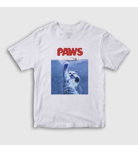 Presmono Unisex Çocuk Beyaz Paws Jaws Film Komik Kedi Kedili T-Shirt 481409tt