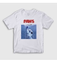 Presmono Unisex Çocuk Beyaz Paws Jaws Film Komik Kedi Kedili T-Shirt 481409tt