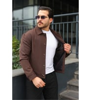 Spor Şık Rahat Kumaş Düğmeli Mevsimlik Ceket (Kahverengi)