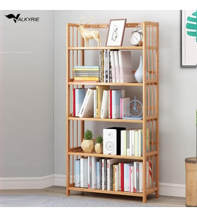Valkyrie 5 Katlı Bambu Raf Kitaplık 60x23x128 cm Çok Amaçlı Düzenleyici Dekoratif Organizer