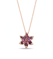925 Ayar Gümüş Mor Lotus Çiçeği Kolye - N165701 (Rose)