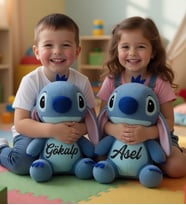 Kişiye Özel İsim Yazılı Stitch Peluş Oyuncak 60 cm Sevimli Genç Kıza Erkek Çocuğa Kuzene Hediye Doğum Günü Hediyesi (Mavi)
