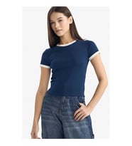 Defacto Fıtted Bisiklet Yaka Ribana Lacivert Kadın T-Shirt F9823AX/NV248