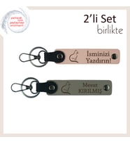 Evdeki En Tatlı Dostu Onurlandır, Kedili Tasarım, Kişisel Deri Anahtarlık, Yavru Ağzı-Kül Gri