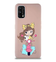 Realme 7 Pro Soft Premier Kapak Vespagirl Tasarımlı Silikon Kılıf - Pudra (Şeffaf)
