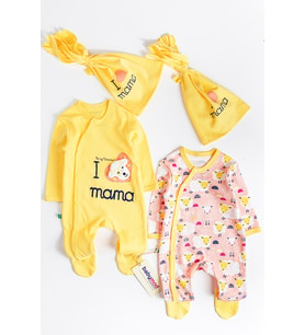 I Love Mama İkili Uzun Kollu Erkek Bebek Tulum Takım (Pembe)