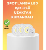 Çok Amaçlı Kullanım İçin Kablosuz Yapışkanlı 3 Lü Uzaktan Kumandalı Led Spot Lamba