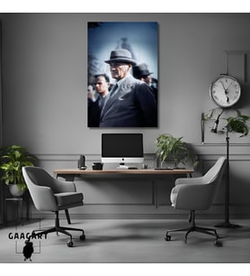 Tekli Dikey Kanvas Duvar Tablosu Takım Elbiseli Atatürk